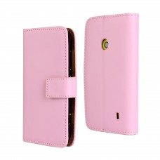 Nokia Lumia 520 - Genuine Leather Flip Stand Protective Phone Cover Case Wallet - Pink